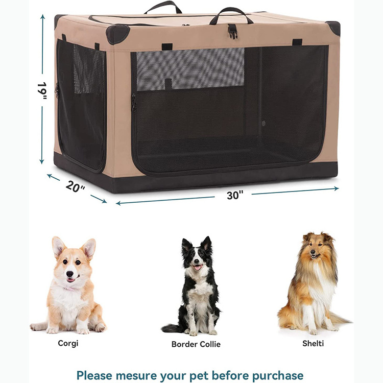 3-Door Pet Kennels ,Strengthen Sewing Collapsible Dog Crate, Soft Dog Crate