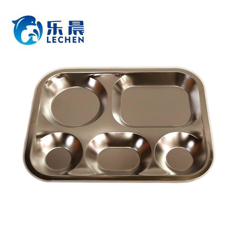 Stainless Steel Food Tray Restaurant Plate Food Serving Tray 2 Compartments Food Plate