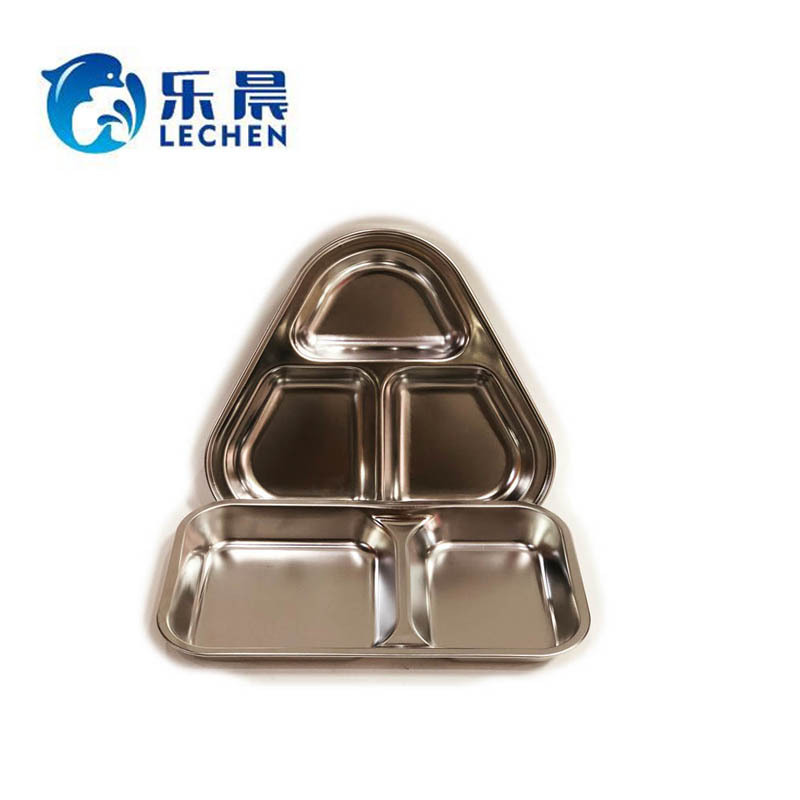 Stainless Steel Food Tray Restaurant Plate Food Serving Tray 2 Compartments Food Plate