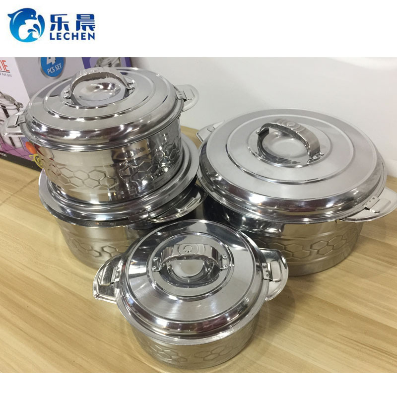 Stainless Steel Thermal Food Container  Embossing Pot Set Double Heat Preservation Food warmer  Container 4pcs5pcs