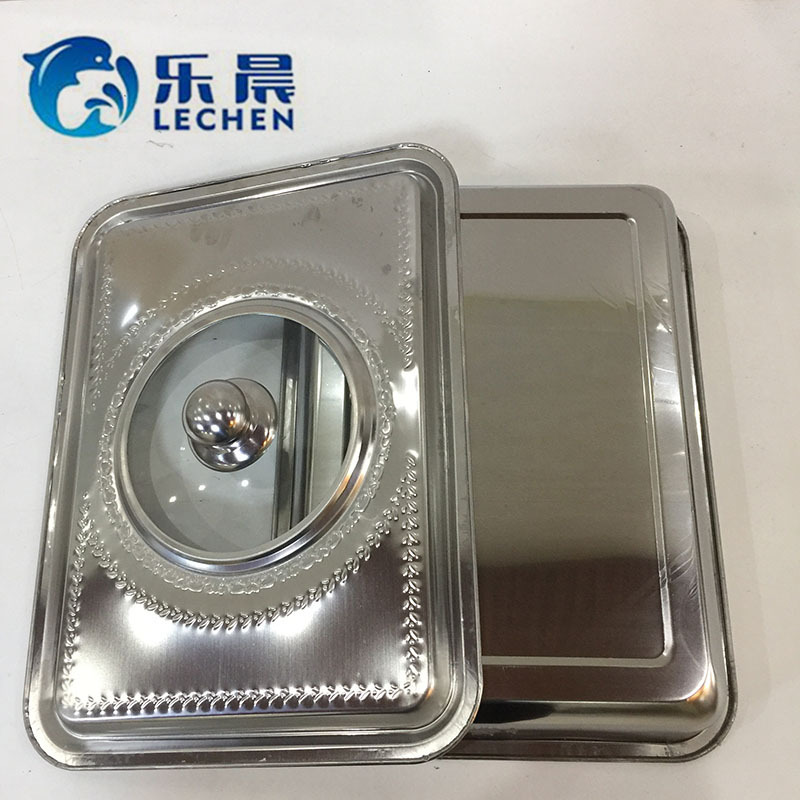 Stainless Steel Square  Fast Food Serving Tray  with Lid 36*27*7cm