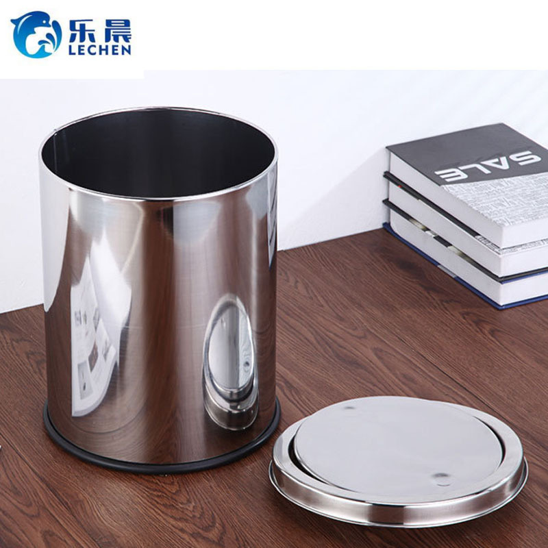 Stainless Steel Waste Bin with Lid  Kitchen Garbage Trash Bin  Commercial Trash Can Flip Bucket 3/5/8/12/20/30L