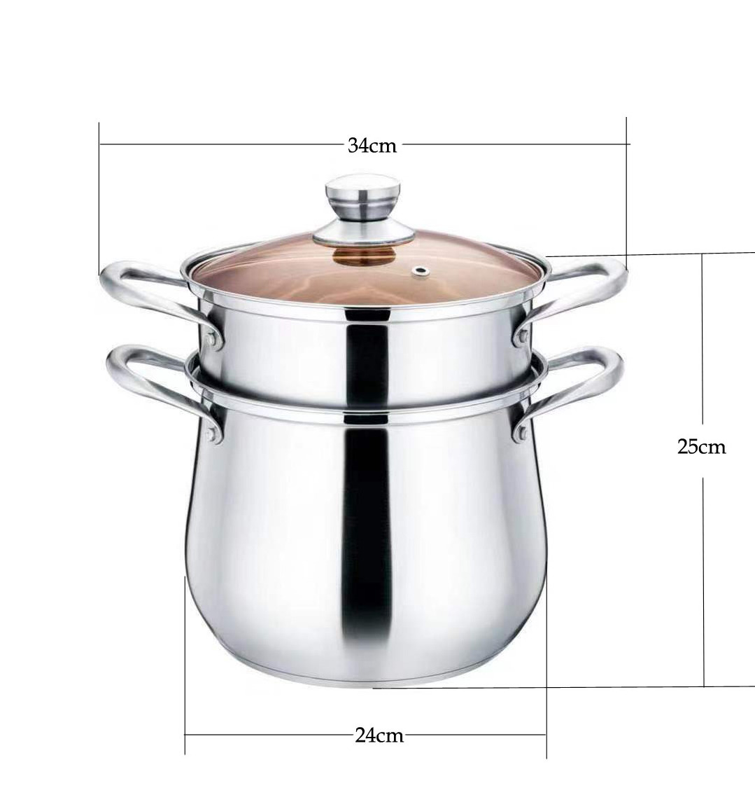 High Quality Stainless Steel Steam two layers  Cooking Pot After double bottom  High Soup Pot Food Steamer with Visible Lid