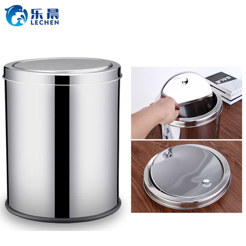 Stainless Steel Waste Bin with Lid  Kitchen Garbage Trash Bin  Commercial Trash Can Flip Bucket 3/5/8/12/20/30L