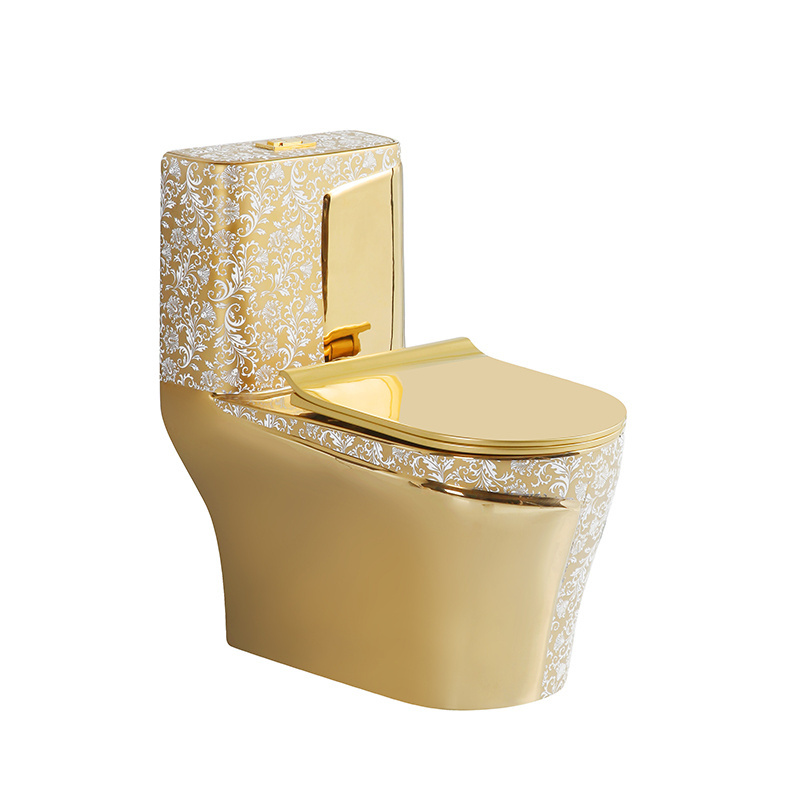 Toilettes Flower Pattern Ceramic Wc Porcelain Water Closet One Piece Gold Toilet For Bathroom