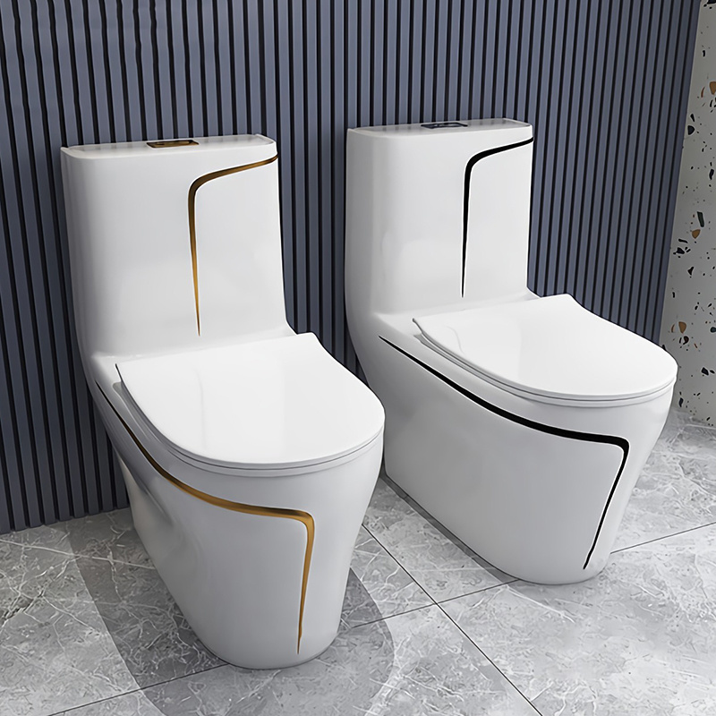 Sanitary Ware Luxury Water Closet Gold Line Porcelain One Piece Bathroom Toilet Wc