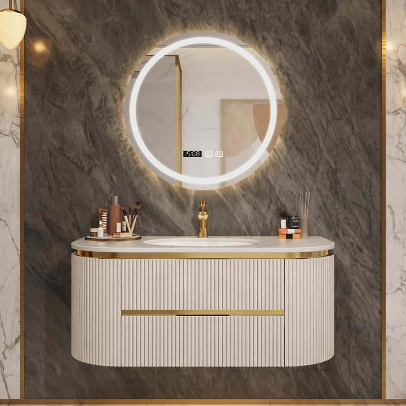 Australian Style Curved Ribbed Wall Hung Bathroom Cabinet Vanity With Mirror And Basin