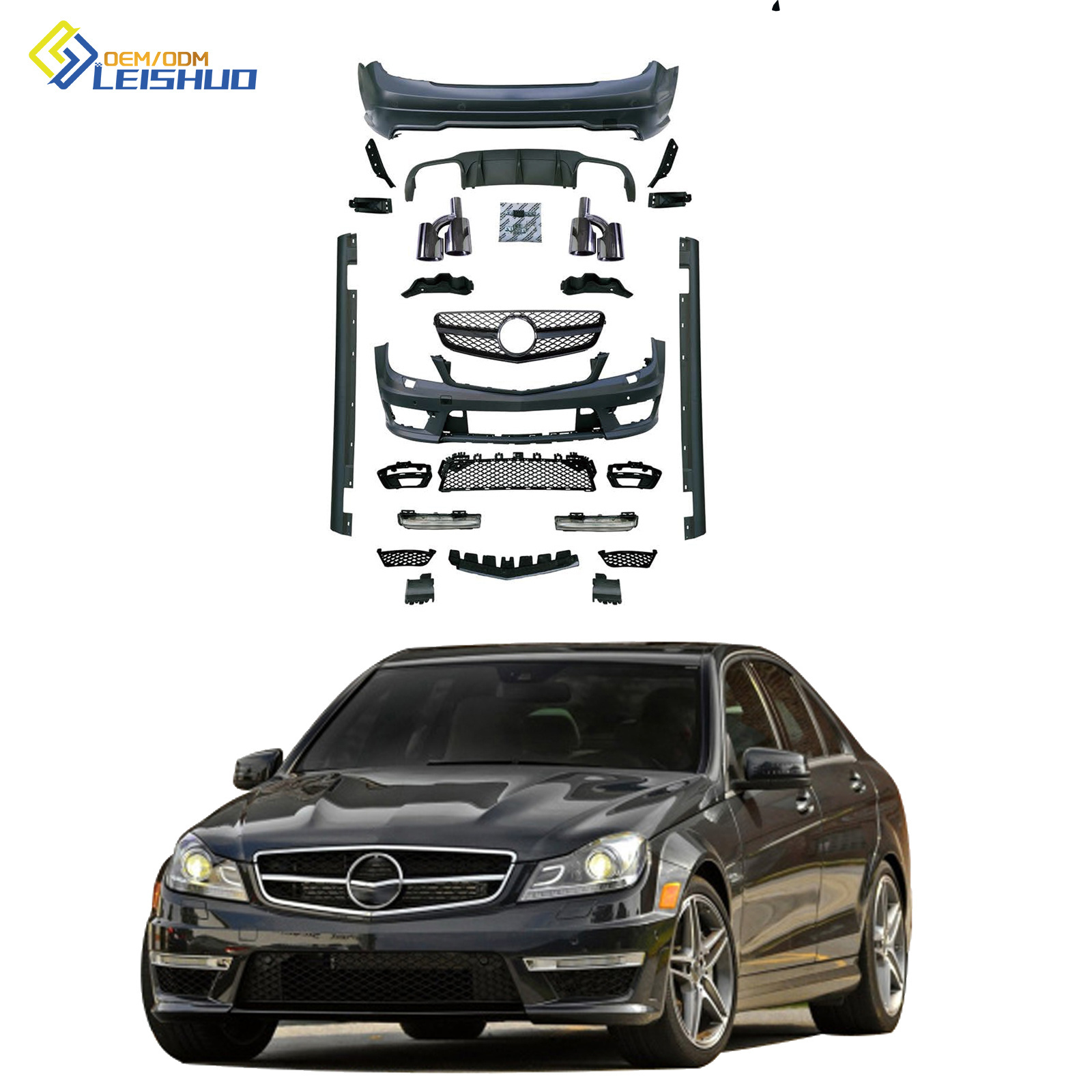 Leishuo Body Kit W204 Wide Including Front Lip Head Lights For Mercedes Benz C Class W204 Upgrade C63 AMG