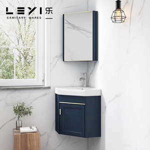 Modern Ceramic Basin Whit Blue Corner Cabinet  counter top Aluminum Bathroom Vanity