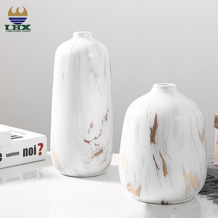 Manufacturer's Modern White Marble Large Concise Style Glazed Luxury Flower Vase For Home Decor Ceramic Vase