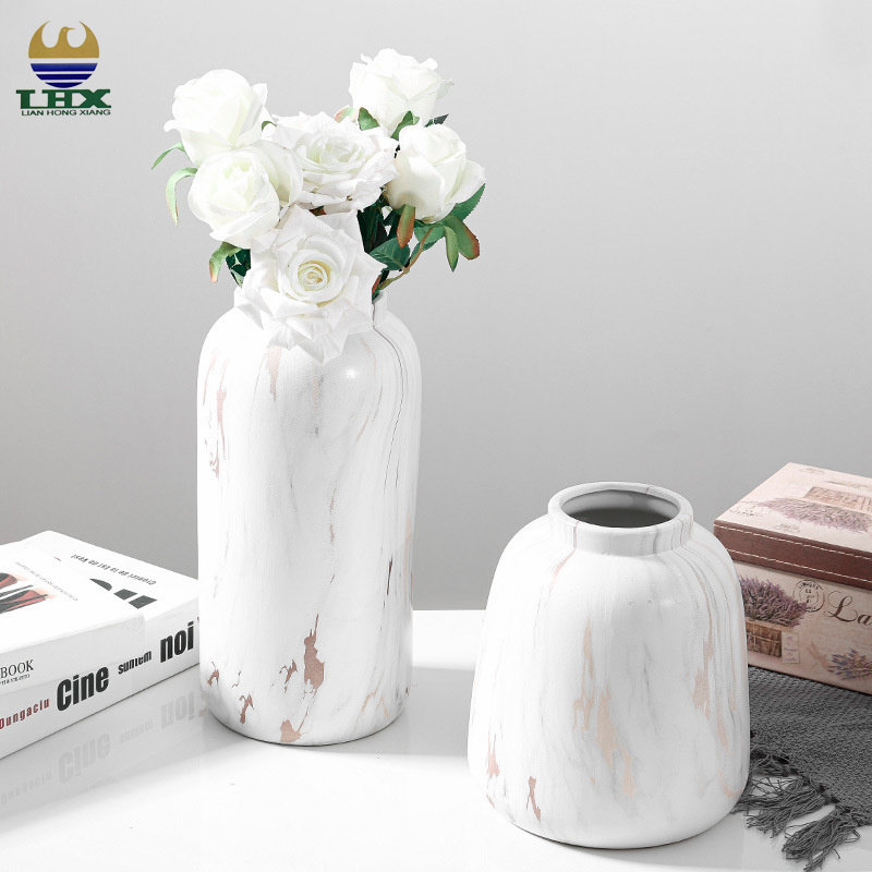 Manufacturer's Modern White Marble Large Concise Style Glazed Luxury Flower Vase For Home Decor Ceramic Vase