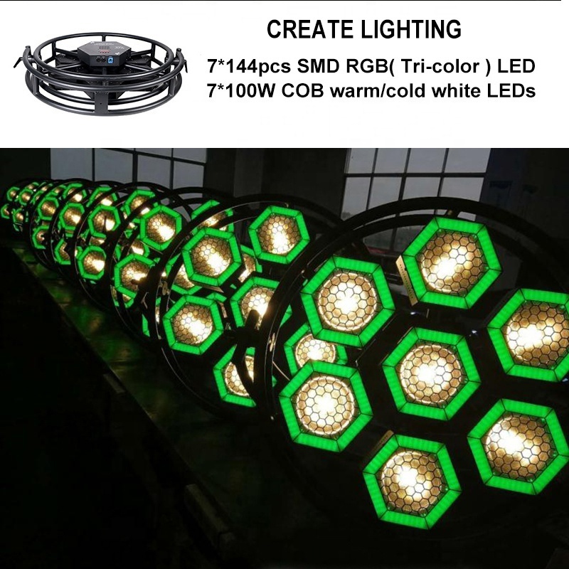 800W/1000W COB/RGB Mini Retro Stage Light Lamp Stage Hexagonal 7 Halo Hexa Pixel Control Blinder Light