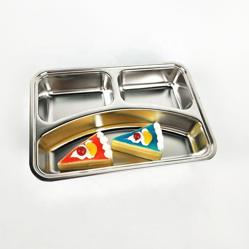 Chaozhou 201/304 Military College Metal  Compartment Mess Tray With Lid Reusable Food Tray Stainless Steel