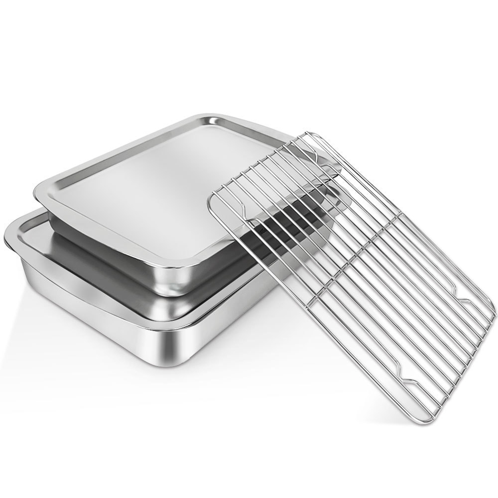 Baking Trays for Oven 5pcs Set Stainless Steel Cooling Rack BBQ Serving Deep/Shallow Tray