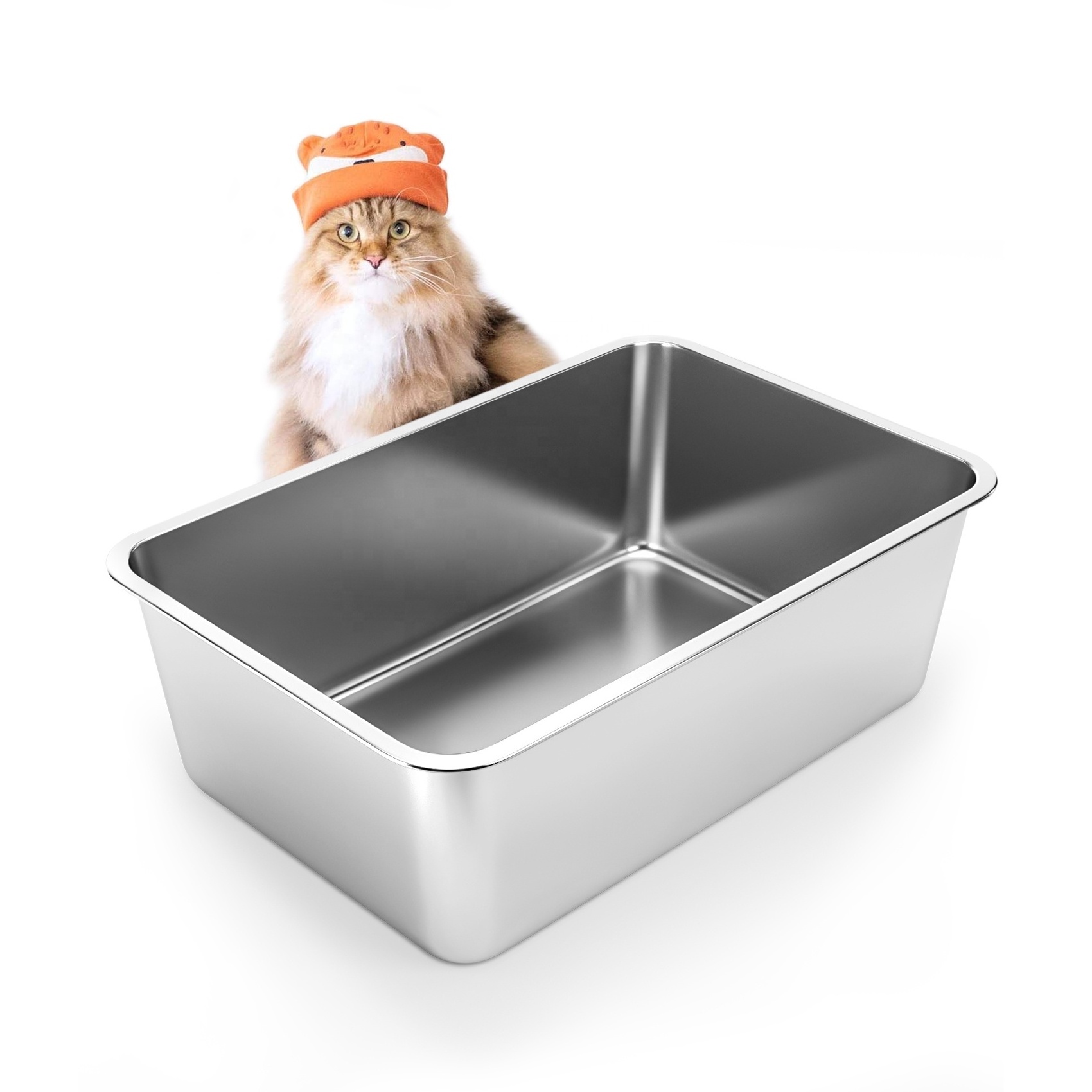 Baming Cat Litter Box 201/304  Stainless Steel Non-slip Cat Toilet Easy to Clean, Never Absorbs Odor, Stains, or Rusts