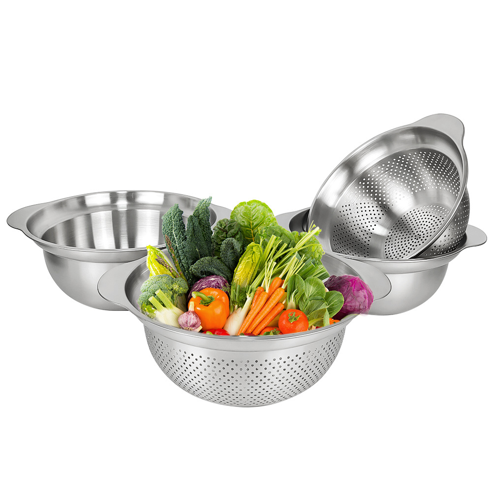 304 Stainless Steel Micro-Perforated Colander - Professional Strainer with Heavy Duty Handles Dishwasher Safe