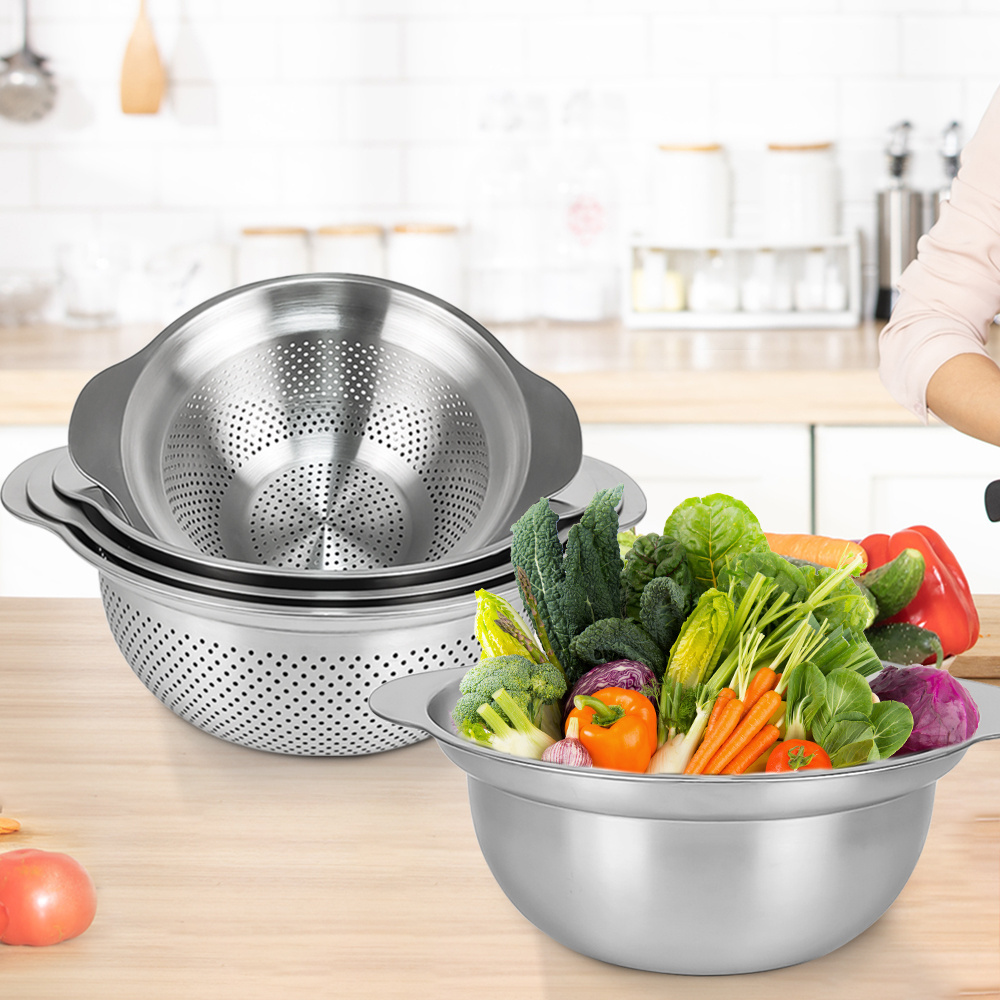 304 Stainless Steel Micro-Perforated Colander - Professional Strainer with Heavy Duty Handles Dishwasher Safe