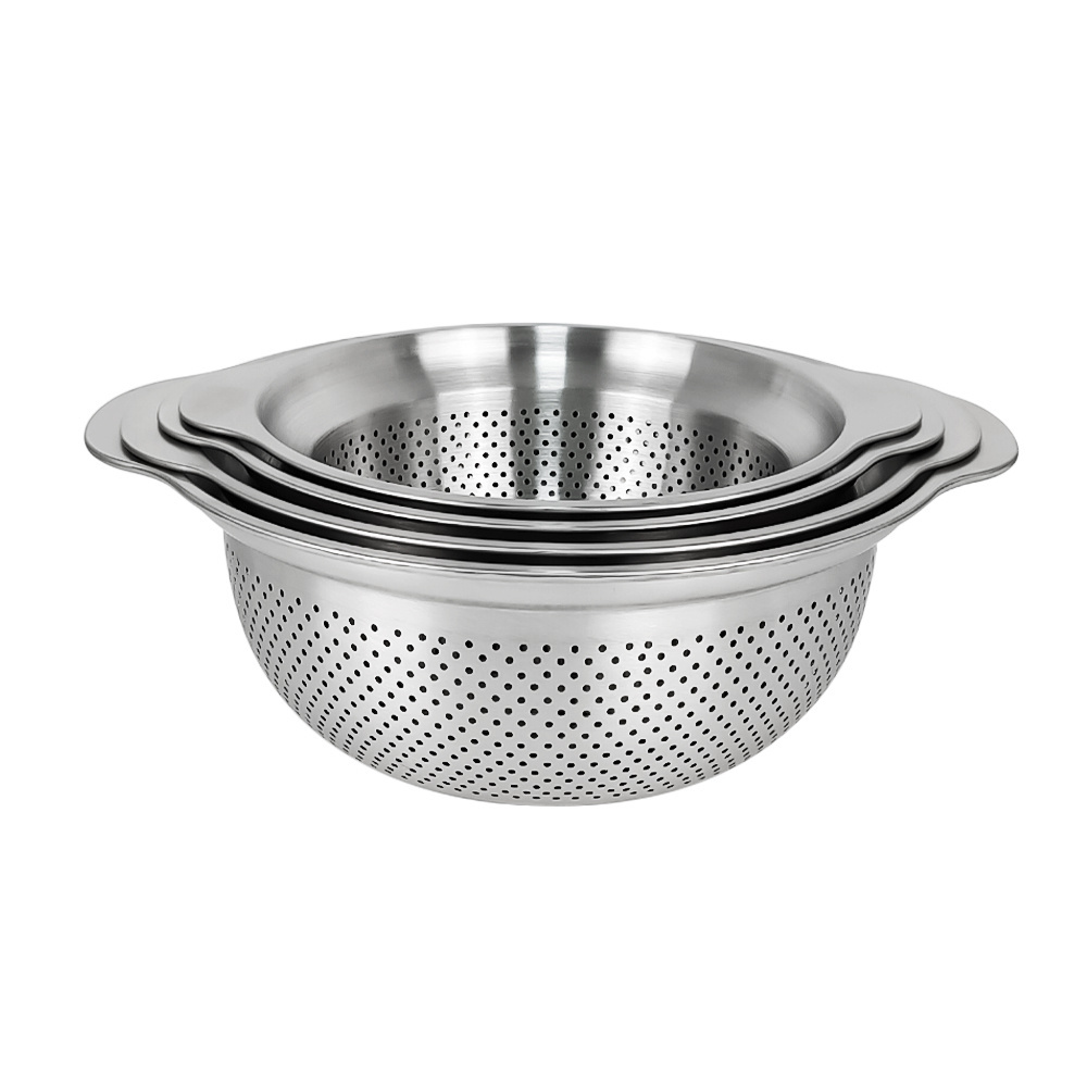 304 Stainless Steel Micro-Perforated Colander - Professional Strainer with Heavy Duty Handles Dishwasher Safe