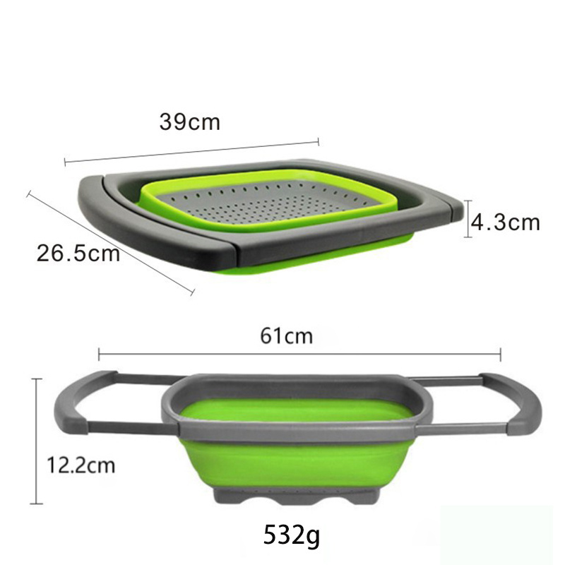 Baming Cheap Price Kitchen Silicone Folding Colander Strainer Drain Basket with Retractable Handle