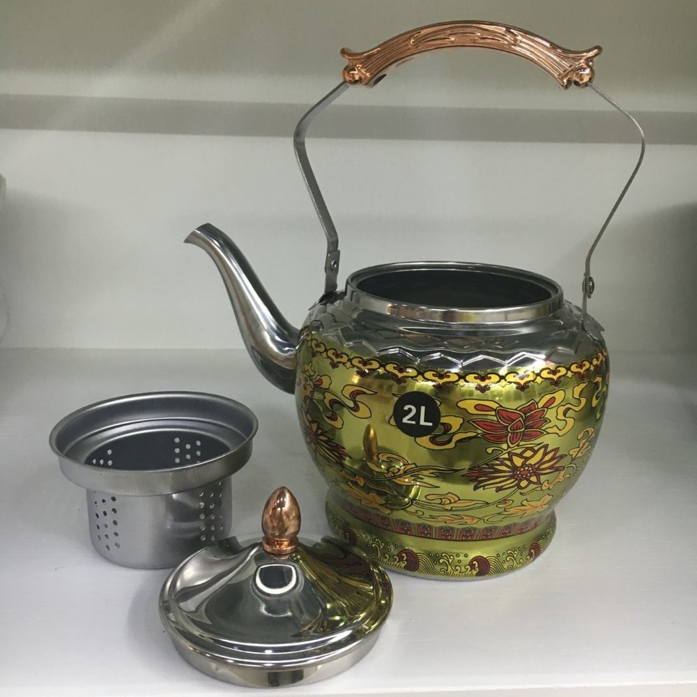 Dubai stainless steel decorative arab tea kettle,arab tea pot with tea strainer