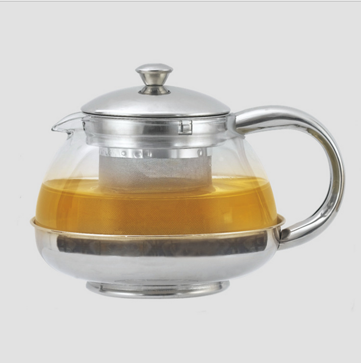 Lihong Promotional Items Heat Resistant Glass andStainless Steel Teapot Tea Pot With Strainer Filter Pyrex Glass Tea Kettle