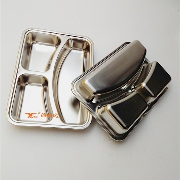 High Quality Steel cover stainless steel 3 compartment dinner plate tray lunch box