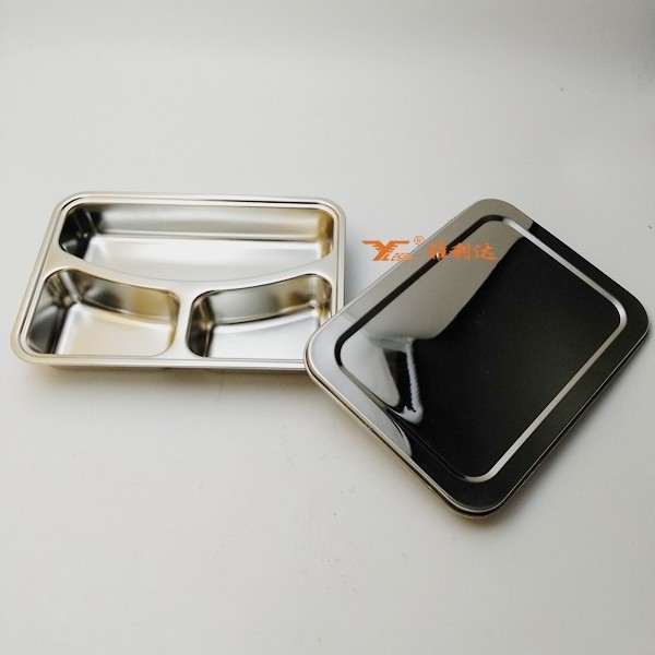 High Quality Steel cover stainless steel 3 compartment dinner plate tray lunch box