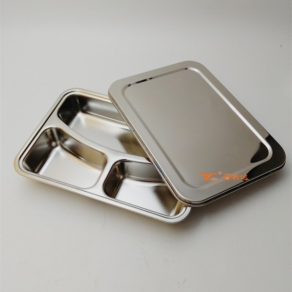 High Quality Steel cover stainless steel 3 compartment dinner plate tray lunch box