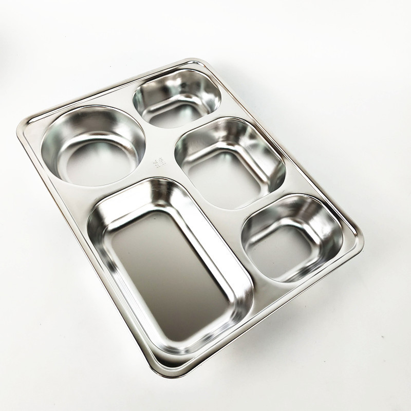 18/8 School 5 compartment mess tray stainless steel divided plate school dinner plate