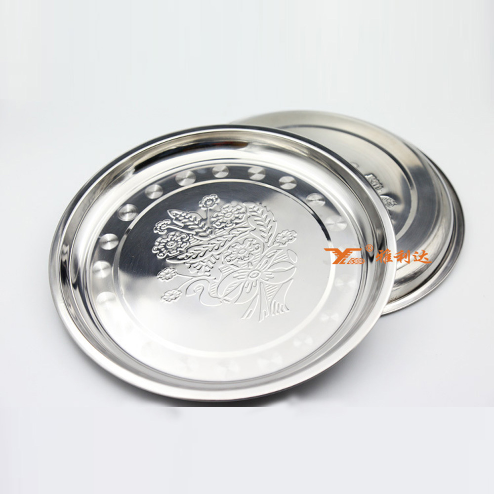 Metal charger plates hot selling gold tray stainless steel round trays with grape pattern