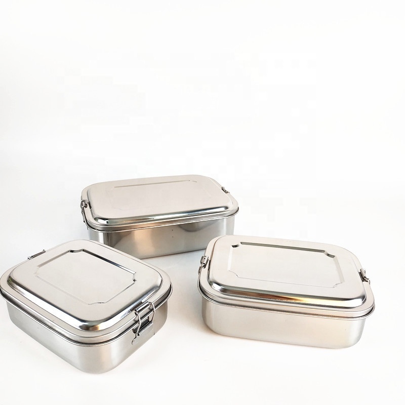 2 Compartment Stainless Steel Lunch Box with Lock Container Bento Lunchbox