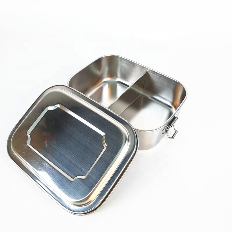 2 Compartment Stainless Steel Lunch Box with Lock Container Bento Lunchbox