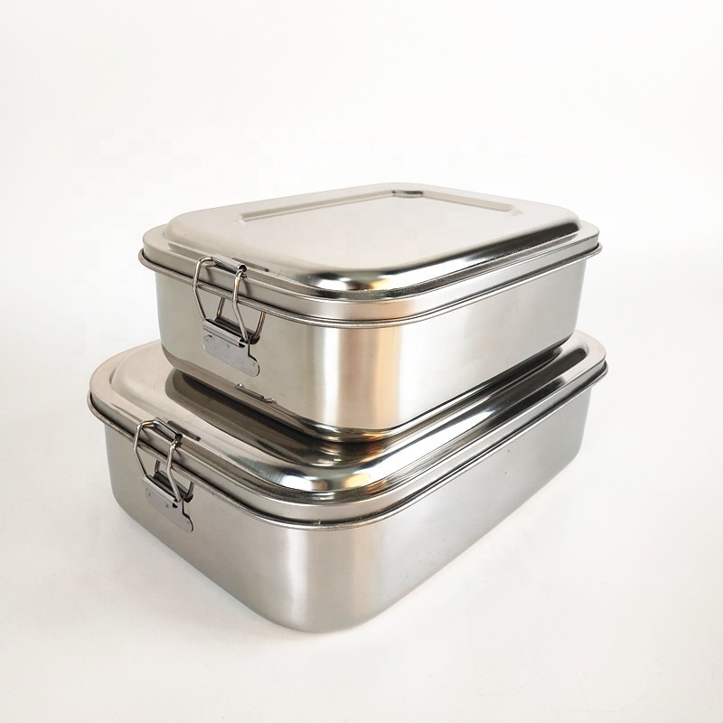 2 Compartment Stainless Steel Lunch Box with Lock Container Bento Lunchbox