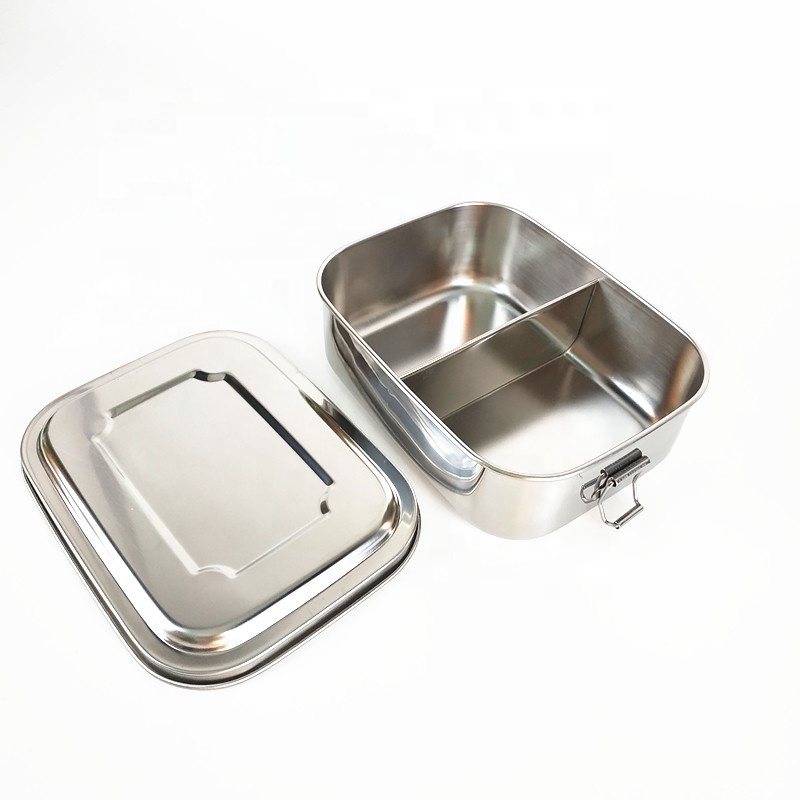 2 Compartment Stainless Steel Lunch Box with Lock Container Bento Lunchbox