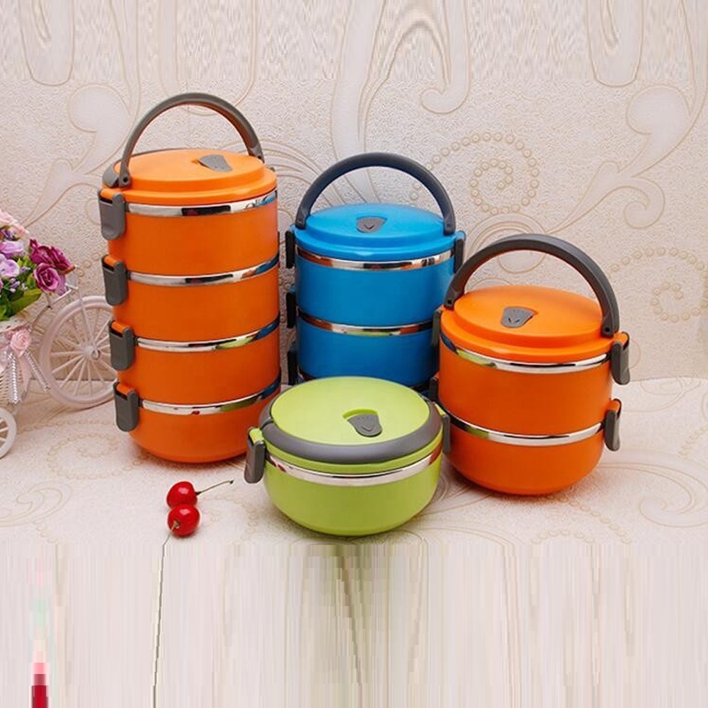 Wholesale 2/3/4 layers bento food container keep warm round tiffin insulated stainless steel food carrier