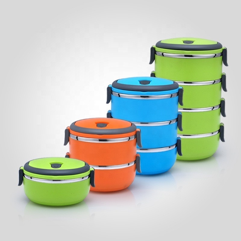 Wholesale 2/3/4 layers bento food container keep warm round tiffin insulated stainless steel food carrier