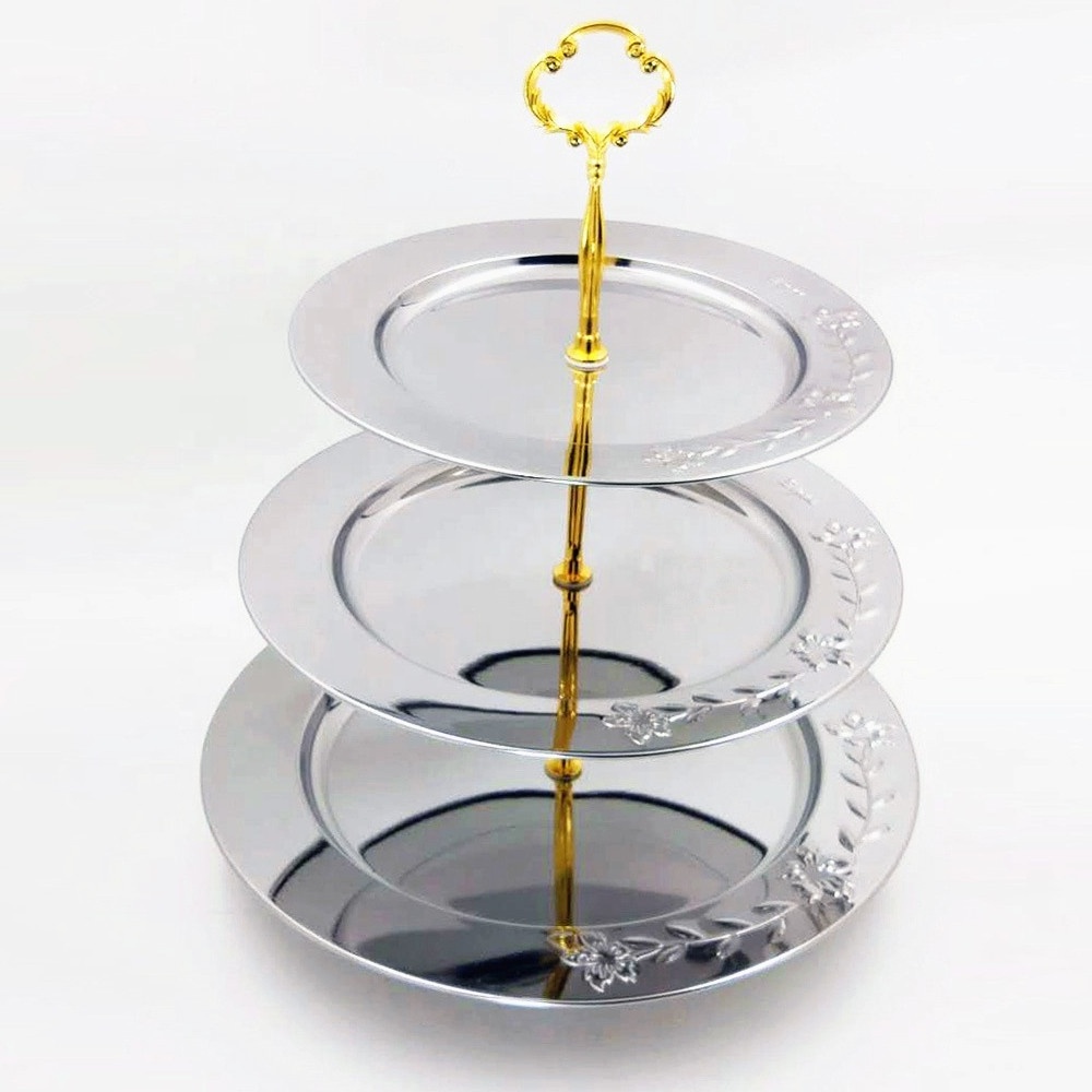 Party Accessories Metal 2/3 Tier Serving Dish Gold/Silver Color With Stand/Stainless Steel Food Serving Tray