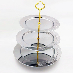 Party Accessories Metal 2/3 Tier Serving Dish Gold/Silver Color With Stand/Stainless Steel Food Serving Tray