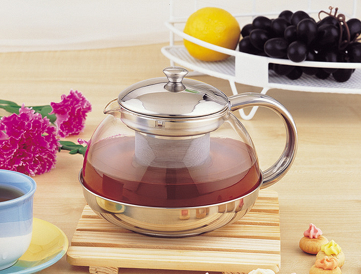 Lihong Promotional Items Heat Resistant Glass andStainless Steel Teapot Tea Pot With Strainer Filter Pyrex Glass Tea Kettle