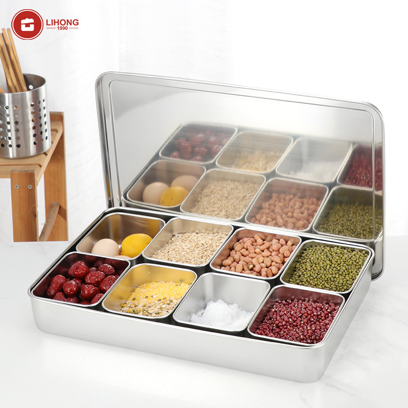 Japanese kitchen canister stainless steel condiment containers spice box with 8 compartment