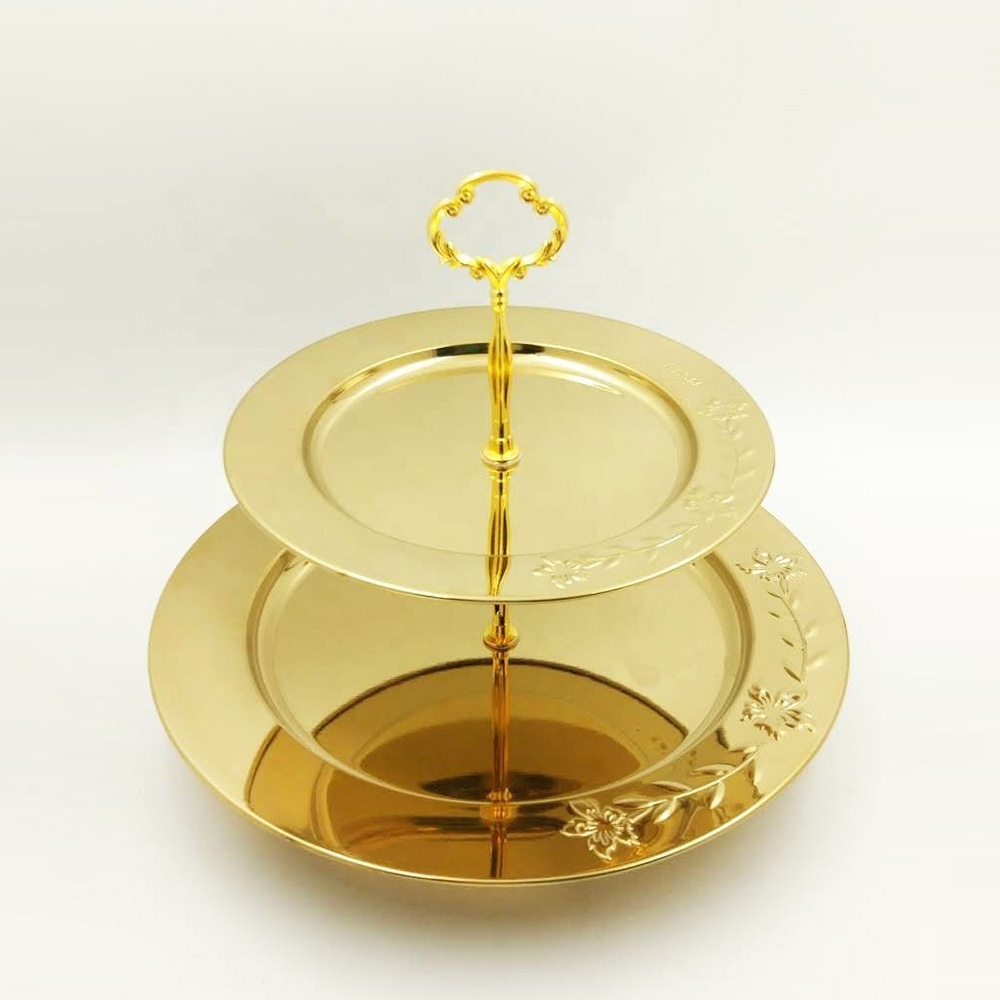 Party Accessories Metal 2/3 Tier Serving Dish Gold/Silver Color With Stand/Stainless Steel Food Serving Tray