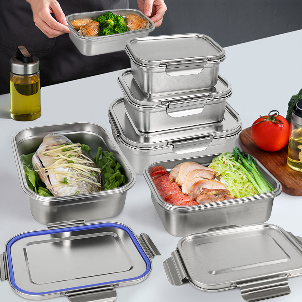 2023 New Design 100% Leakproof Design Stainless Steel 304 Lunch Box for Office Metal Food Bento Box with Steel Lid