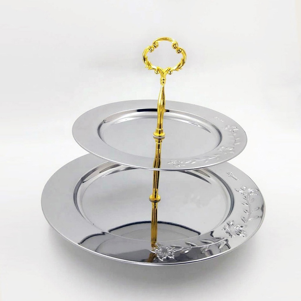 Party Accessories Metal 2/3 Tier Serving Dish Gold/Silver Color With Stand/Stainless Steel Food Serving Tray