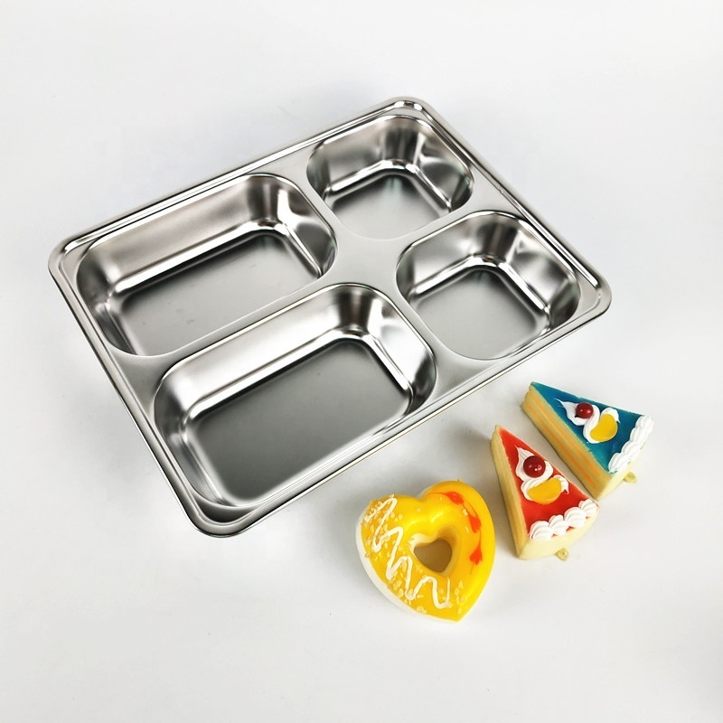 Chaozhou 201/304 Military College Metal  Compartment Mess Tray With Lid Reusable Food Tray Stainless Steel