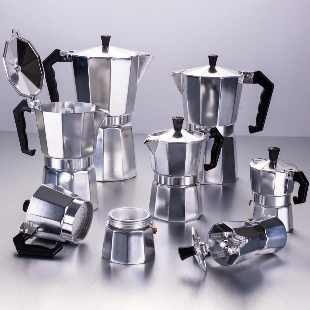 Baming Professional Espresso Coffee Maker Aluminum Moka Pot Bialetti Custom Logo Can Open Flame Heated 1/2/3/6/9/12 Cup