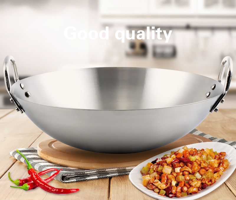 Professional Stainless Steel 32-80cm Wok Kitchen Utensils Fry pan Stainless Steel Pot big wok two handles