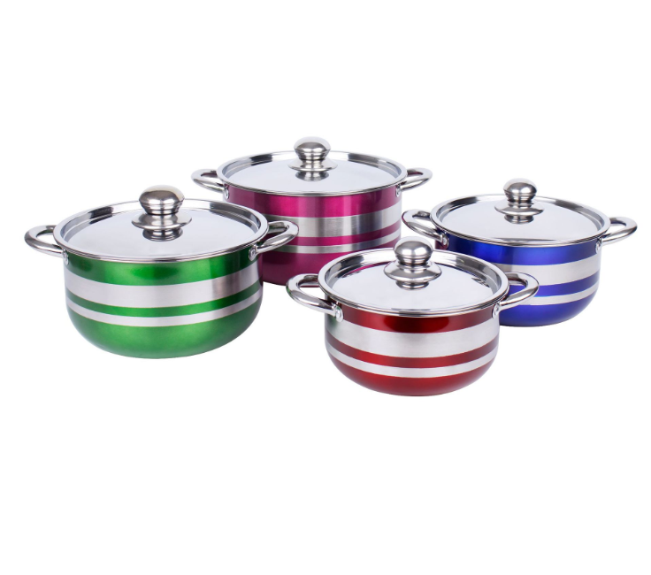 Hot sale stainless steel Saucepan with Cover 8pcs Colorful Cookware sets Easy Clean