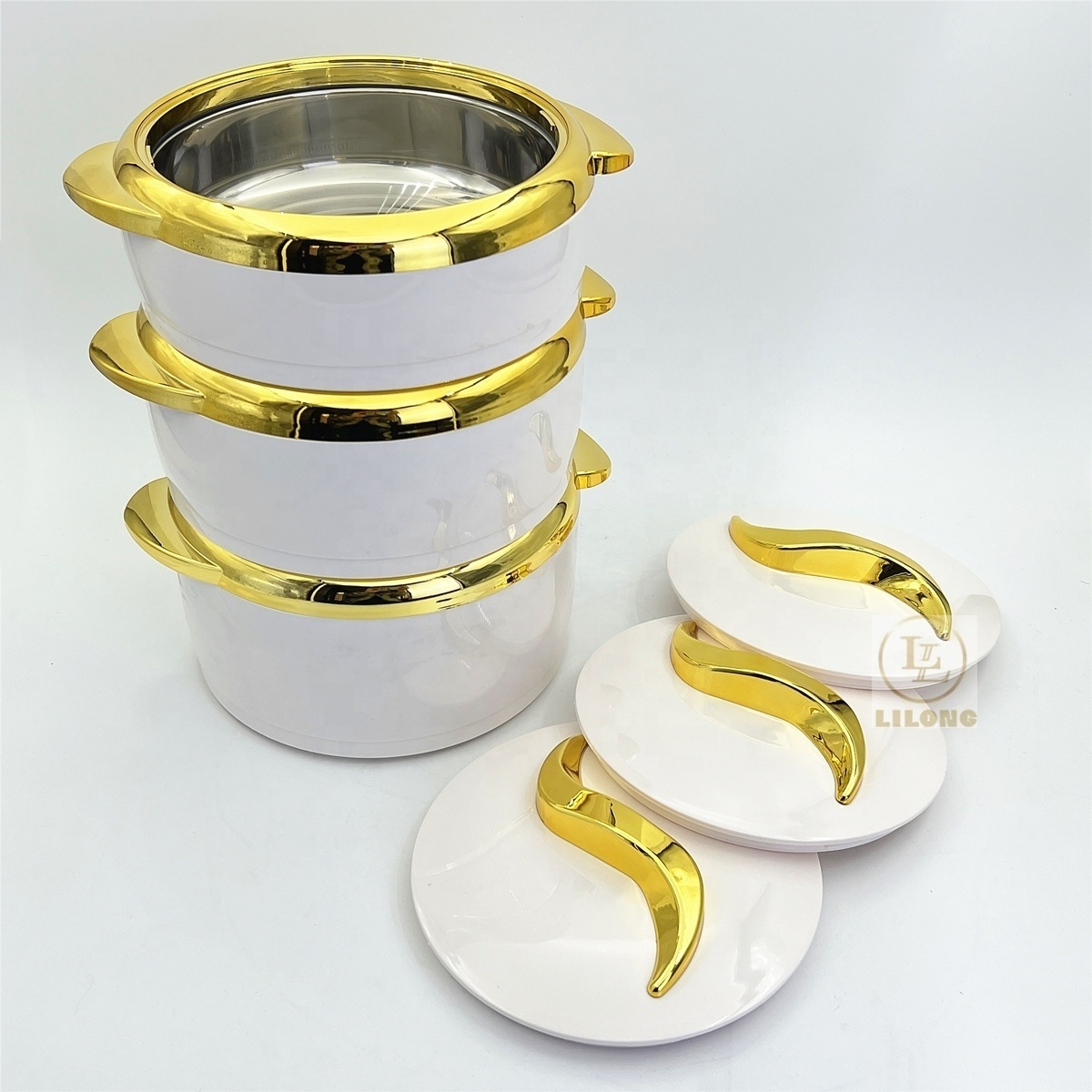 Luxury Home Use 3 Pcs/Set Insulated Stainless Steel Hot Pot Food Warmers Casserole Container