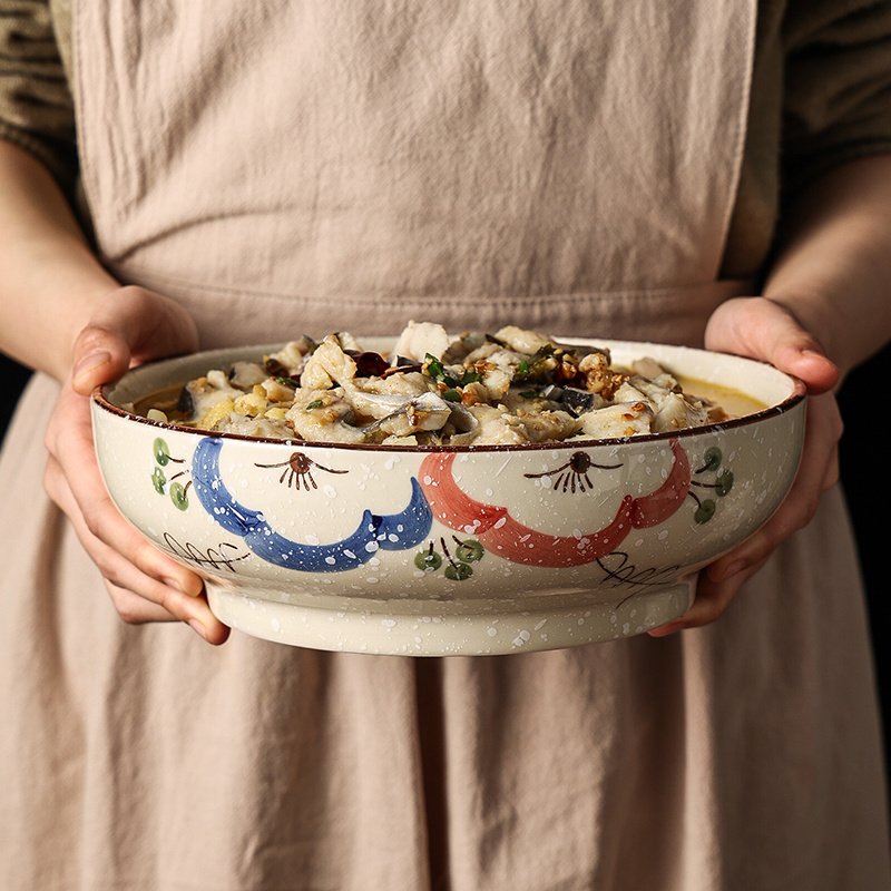 Rustic Style 9 Inch Stoneware Bowl Ceramic Dinner Salad Bowl Japanese Ceramic Bowl For Restaurant