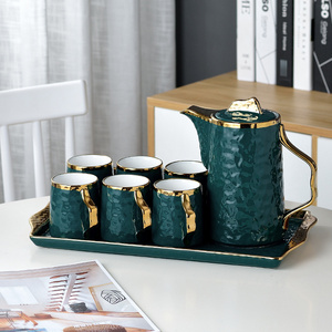 Fancy Nordic Drinkware Tea Coffee Mug Set Green Modern Luxury Afternoon Ceramic Tea Set With Tea Pot And Tray